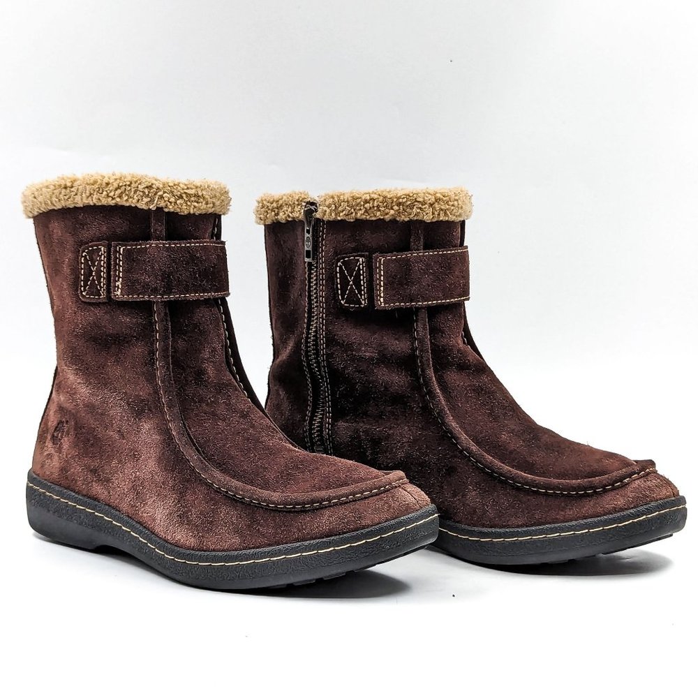 Timberland Women Winnicut Dark Brown Leather Faux Fur Lined Winter Boots size 8